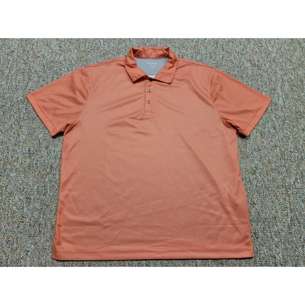 Etonic Polo Shirt Mens XL Tangerine Geometric Golf Pullover Performance Preppy